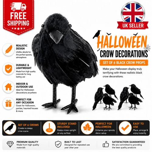 Realistic black crow - black, halloween