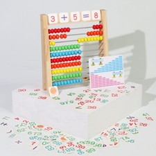 Wooden Abacus for Kids 10-Row Counting Toy with Beads Sticks Alphabet Cards Gift