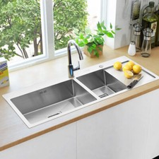 Stainless Steel Kitchen Sink Single Double Bowl with Drainer & Free Waste Kits