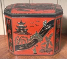 Vintage oriental tea caddy Tin