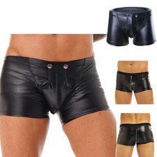 UK Sexy Men Wet Look Faux Leather Boxer Shorts Low Waist Bulge Pouch Undershorts