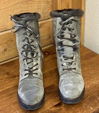 Loro Piana Snow Dream Beaver Fur Suede Leather Lace Up Boots sz 7 Designer EUC