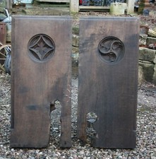 Pair of Carved Oak Antique Pew Ends - Gothic