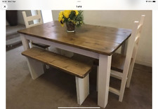 Hand Crafted, Rustic, Farmhouse Dining Table, 2 Chairs and 2 Benches