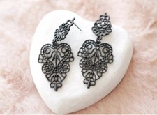 Black Chantilly Lace Statement Chandelier Earrings Stella & Dot Inspired Gift