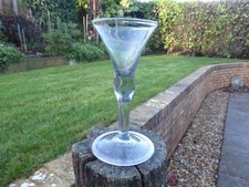 Antique Georgian glass c 1740 drawn Trumpet bowl wine grey hue folded /F  V.G.C.