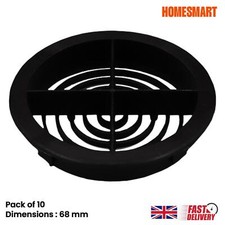 10 x Black Plastic 68mm Round Soffit Air Vents, Push-in Roof, Eave, Fascia Disc