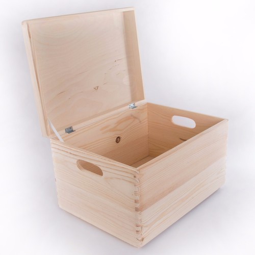 Large wooden storage box with - wooden,