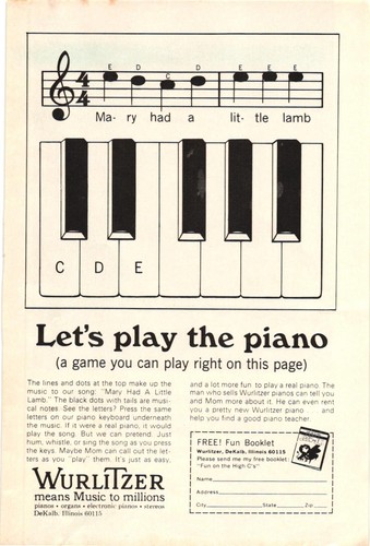 1960s wurlitzer piano print - 1960s,
