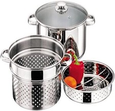 Stainless Steel Pasta Pot with Strainer and Vegetable Steamer Basket - 4 litres