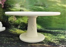 15 INCH  WHITE PAINTED HAND MADE STONE FEEL WOODEN PEDESTAL WEDDING CAKE STAND