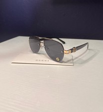 Gucci GG 1220S Black & Gold Aviator Sunglasses - Ships Today!