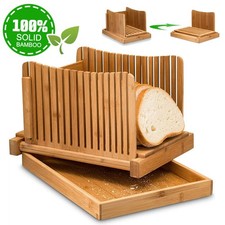 UK Bamboo Bread Slicer Guide Loaf Cutting Size Slicing Wooden Board Holder Fold