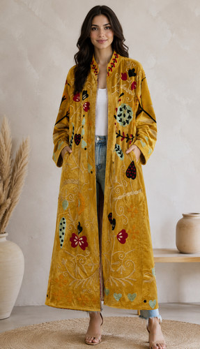Mustard velvet suzani coat - mustard,