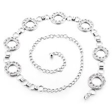Silver Waist Chain Dress Belts Metal and Diamante Rings Waistband Womans Belt