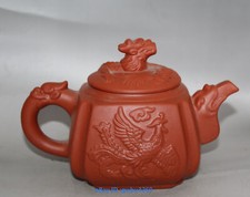 Chinese Yixing zisha Purple sand carved Dragon Teapot  20392