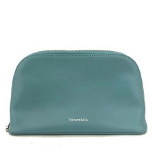 TIFFANY&CO. Logo Leather Cosmetic Pouch Bag Blue/6BJ0532