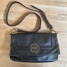 Tory Burch Leather Shoulder Bag Gold Black Women Used Authentic