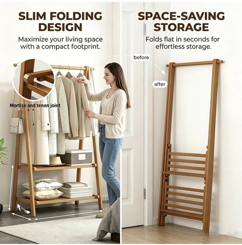 Foldable wooden garment rack - foldable,