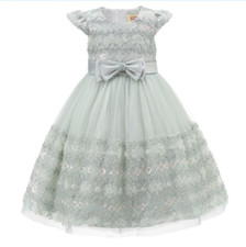 Baby girls party dress large bow traditional Romany lace sequin dress