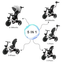 Baby Stroller Tricycle Ride Bike , 5-In-1, Adjustable Canopy, Sitting & Lying