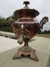 Antique Decorative Samovar Victorian Brass, Copper and Porcelain Kettle, Tea Urn