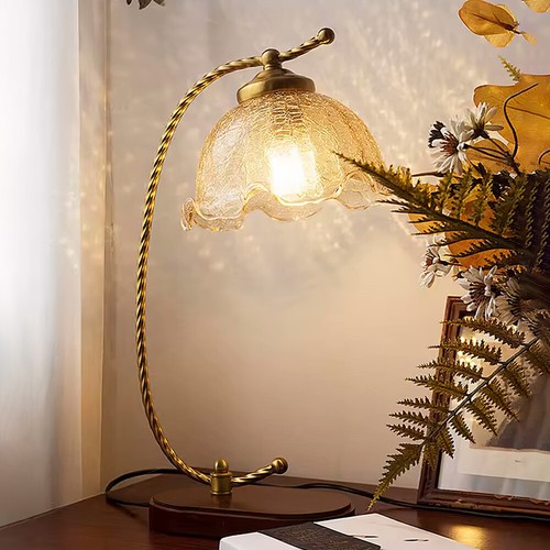 French glass table - glass, lamps