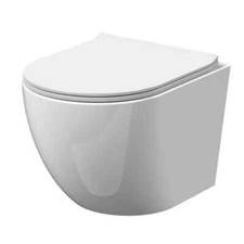 Compact D-Shape Bathroom Cloakroom Rimless Wall Hung Toilet Pan +Soft Close Seat