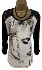 Ladies Top Blouse Black Mix Sequins Studded Stretchy VIscose SIze 16-18 - NEW