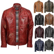 Hommes Véritable Cuir Délavé Marron Noir Vintage Zippé Smart Décontracté Motard
