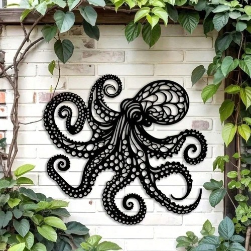 Large black octopus metal wall - octopus,