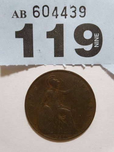 1916 one penny - one, coin