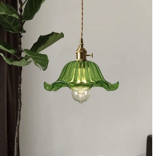 Green floral glass pendant - glass,