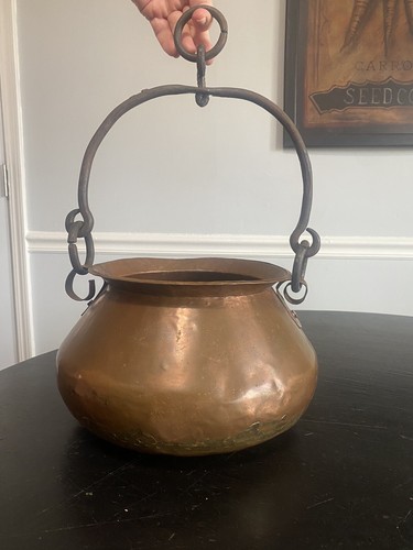 Old copper cauldron hanging - old,