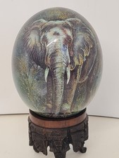 Decoupage Elephant ostrich egg, Hand Painted In Cape Town Signed by Artist