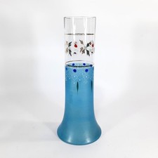 Antique Victorian Edwardian Glass Flower Vase - Hand Painted Enamel Decoration