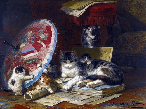 Kittens and umbrella tile - kittens,