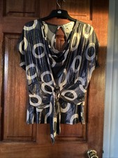 Joseph Ribkoff UK 14 Circle  Print Top Blouse Cap Sleeve, Glittery Christmas Top