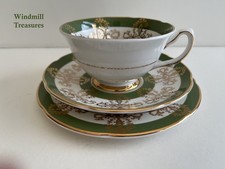 VINTAGE ROYAL GRAFTON GREEN GILDED TRIO CUP SAUCER TEA PLATE - GREAT CONDITION