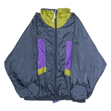 Vintage Mens Shell Jacket Grey Satin 80s Colourblock L