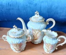 Antique G.D.&Cie Limoges Art Nouveau Blue Floral Coffee Pot Teapot Jug Bowl Set