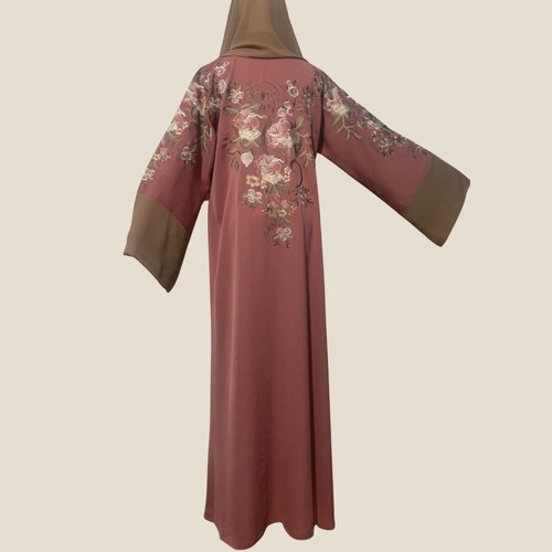 Pink abaya dress embroidered - pink,