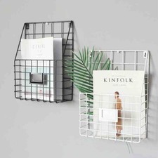 Simple Wire Magazine Newspaper Basket Wall Mounted Post Storage Rack Holder