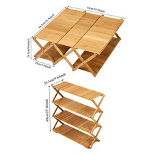 Convertible 2-in-1 Wooden Folding Table Camping Coffee Snack Tables Storage Rack