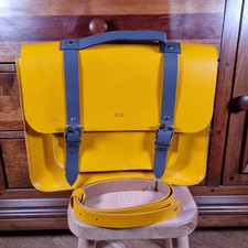 Leather satchel cycle pannier Bag in Yellow & Grey PLEASE READ DESCRIPTION 
