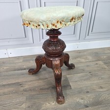 Antique Walnut Rise & Fall Dressing Table Music Piano Stool Carved Spinning Seat