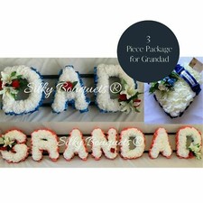 Dad Artificial Silk Funeral Flower Package Grandad Tribute Heart Letter Wreath