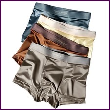 4PCS Men's Ice Silk Underwear Breathable Boxer Shorts Seamless Satin Soft Briefs