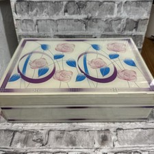 Charles Rennie Mackintosh Inspired Glass Jewellery Box Large 27x18x8cm VGC