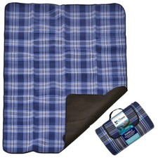 Giant 200cm Picnic Blanket Family Size Waterproof Tartan Blue Beach Mat 2m Rug